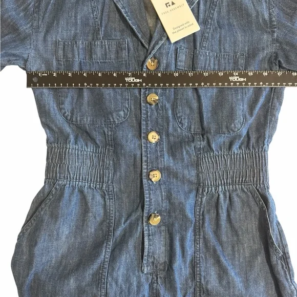 Dark Blue Denim Short-Sleeve Jumpsuit - Picture 5 of 7
